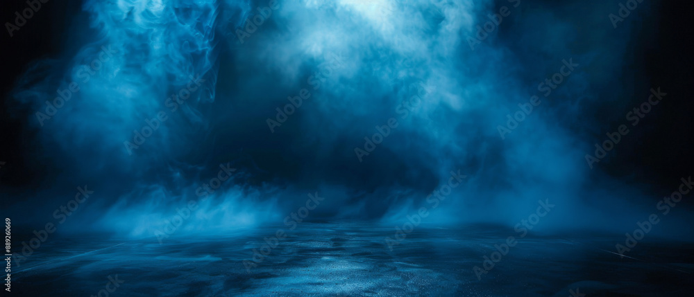 Blue Smoke Emitting From The Ground In A Dark Room Blue Smoke Emitting From The Ground In A Dark Room