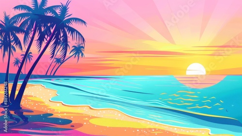 Isolated modern sunset on summer beach background