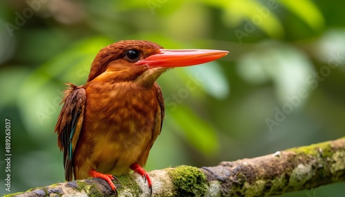 AI generator image of Halcyon coromanda, red kingfisher, found in mangrove forests and island forests in the sea, along waterfronts in dense forests. photo