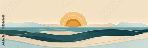 Summer banner background with abstract ripples of blue sea and beach