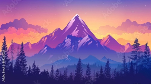 A sunset-inspired illustration of a mountain landscape