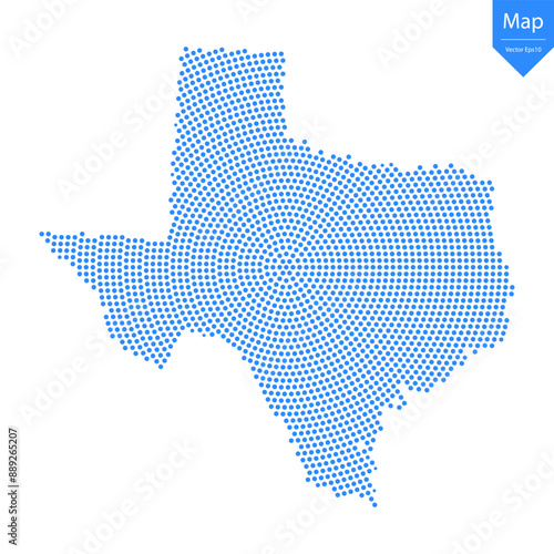 Abstract graphic Texas map from point blue on a white background. Vector illustration.