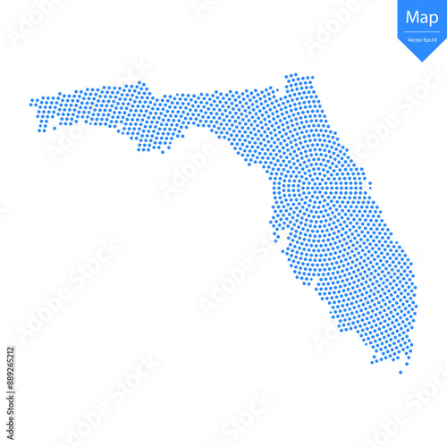 Abstract graphic Florida map from point blue on a white background. Vector illustration.