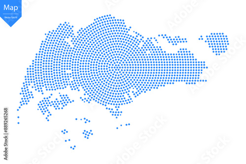 Abstract graphic Singapore map from point blue on a white background. Vector illustration.