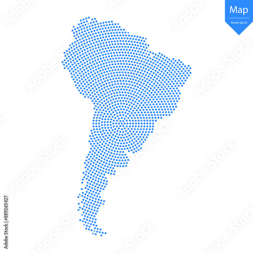 Abstract graphic South America map from point blue on a white background. Vector illustration.