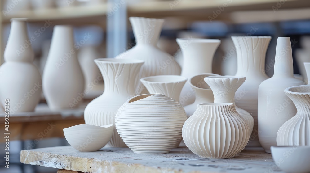 Elegant White Ceramic Vases Display Elegant White Ceramic Vases Display