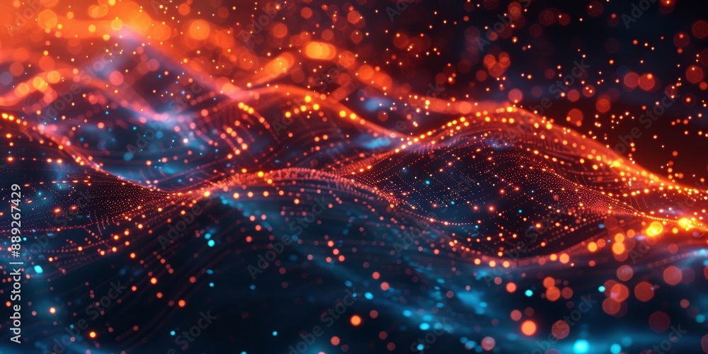 Glowing orange and blue circuit board with nodes and connections Glowing orange and blue circuit board with nodes and connections