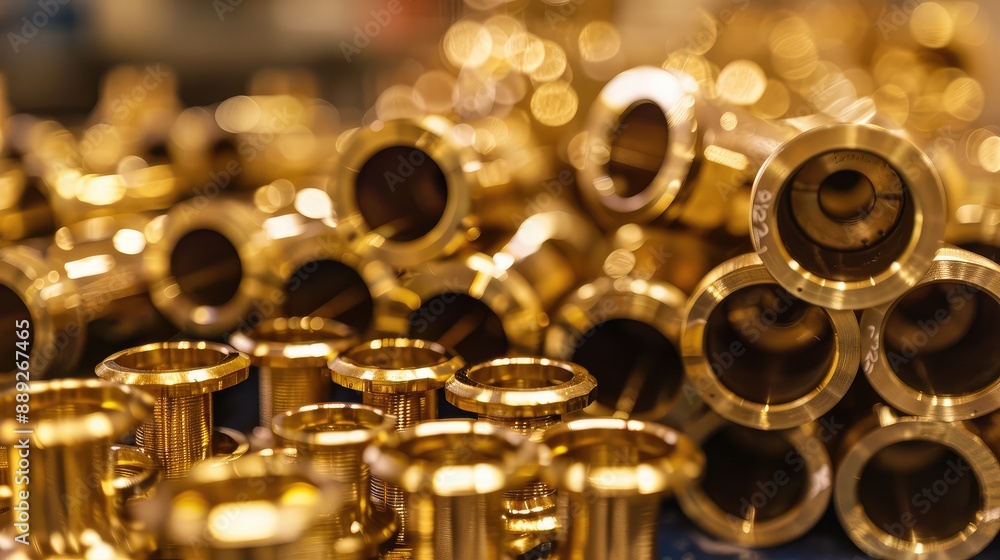 Shiny Brass Cylindrical Components in Focus Shiny Brass Cylindrical Components in Focus