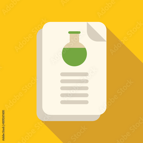 Research paper describing chemical experiment with green liquid in flask