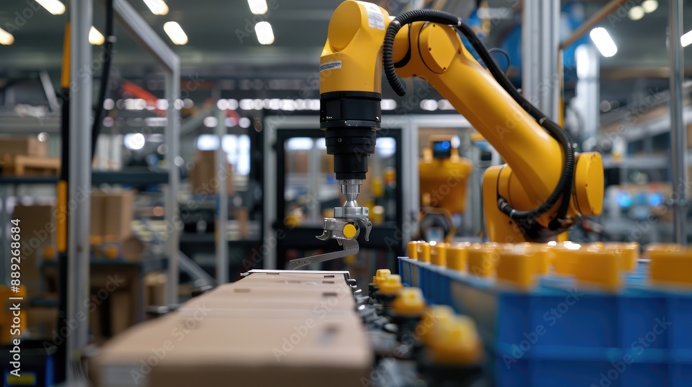 Robotic Arm Assembling Parts in Modern Factory Robotic Arm Assembling Parts in Modern Factory