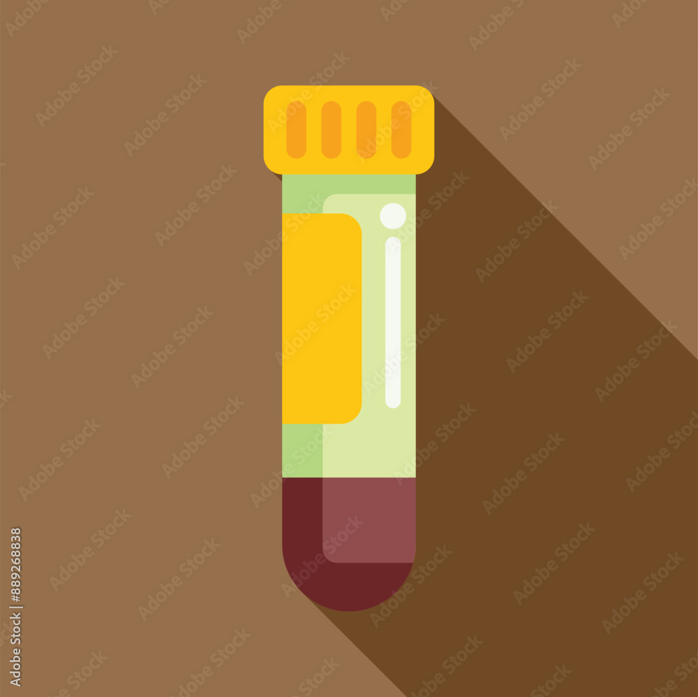 Test tube containing a blood sample with a yellow label, for medical analysis in a laboratory setting Test tube containing a blood sample with a yellow label, for medical analysis in a laboratory setting