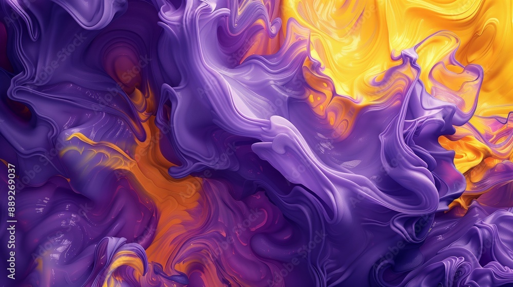 Fototapeta premium Abstract digital painting with swirling purple and yellow colors.
