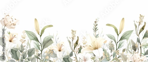 Watercolor leaves and flowers in tropical style