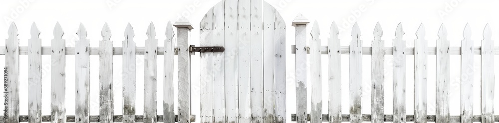 Fototapeta premium Wooden pickets on a transparent background with a white artificial fence - hyperrealistic and highly detailed