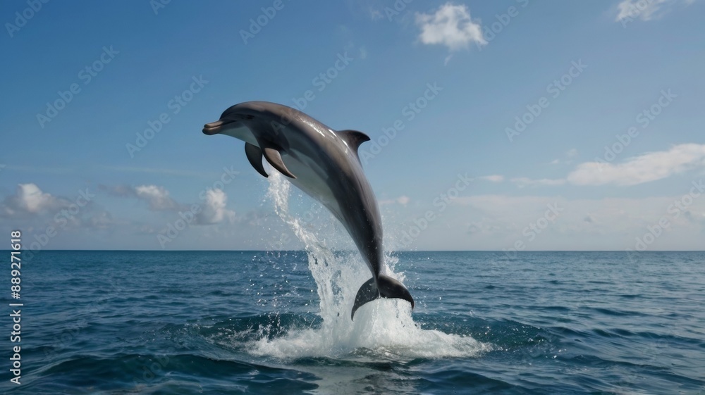 Fototapeta premium Dolphin jumping around ocean 