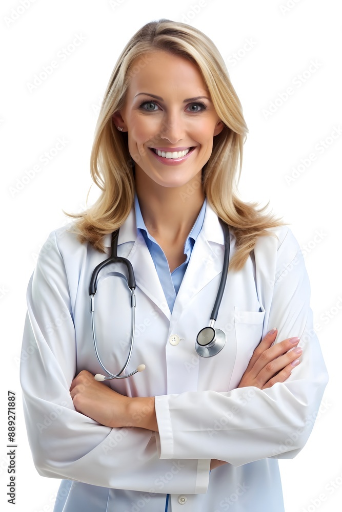 A obstetrician,dentist, pediatrician, surgeon holds a stethoscope and smiles confidently, isolated background A obstetrician,dentist, pediatrician, surgeon holds a stethoscope and smiles confidently, isolated background