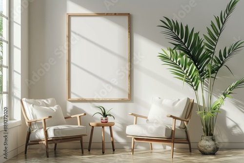 Minimalist Living Room Interior with Empty Frame © saka