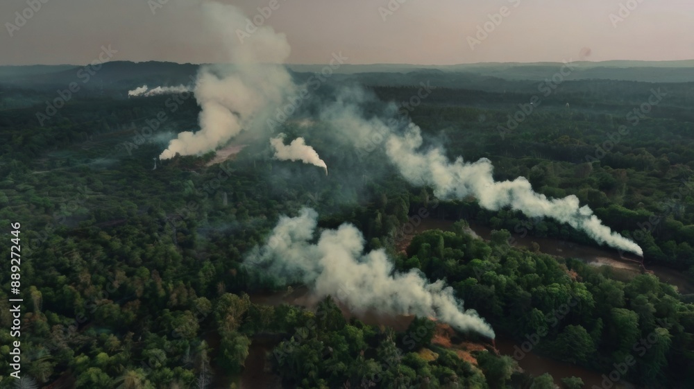 Fototapeta premium Pollution over forest nature cause issues in Earth