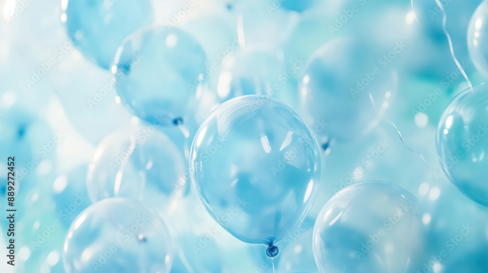 Blue helium-filled balloons against a soft blue background Blue helium-filled balloons against a soft blue background