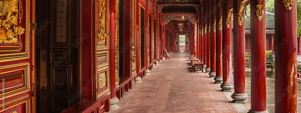 Ornate Hallway Inside Traditional Temple Ornate Hallway Inside Traditional Temple