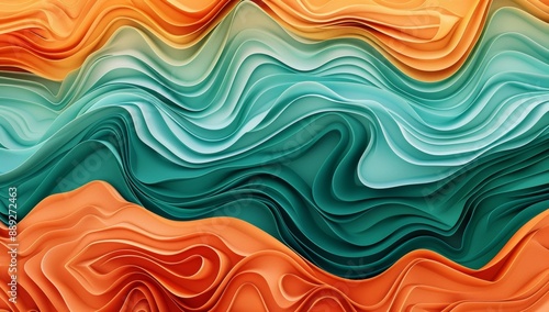 Abstract vibrant retro style noise texture banner design with a grainy teal orange dark gradient wave background