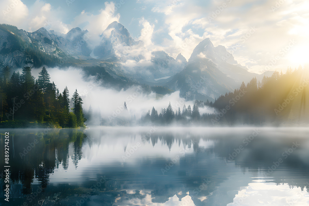 Serenity at Dawn: Misty Sunrise Over Rocky Mountains Serenity at Dawn: Misty Sunrise Over Rocky Mountains