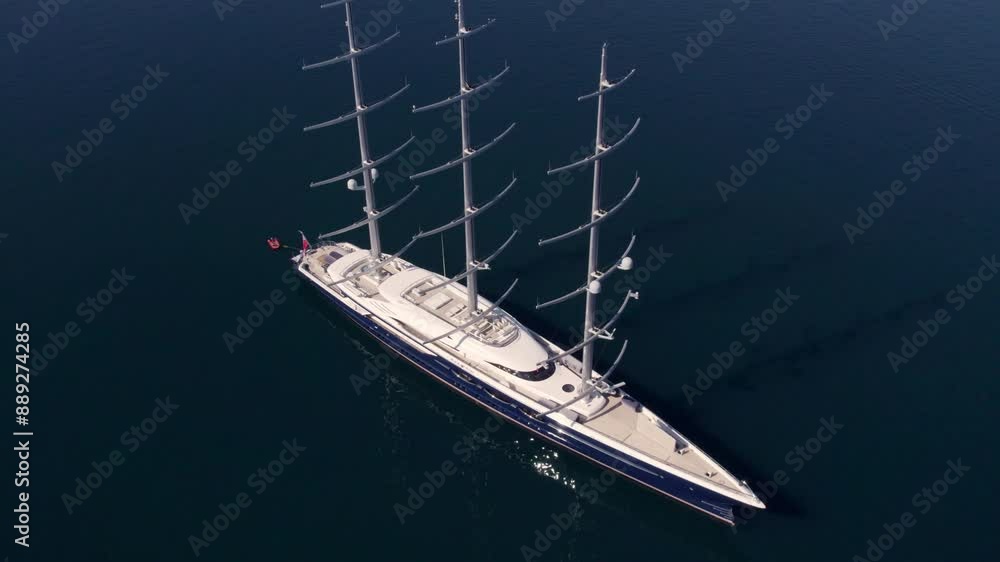 Aerial view of luxury yacht anchored in Kotor Bay, Montenegro. Aerial view of luxury yacht anchored in Kotor Bay, Montenegro.