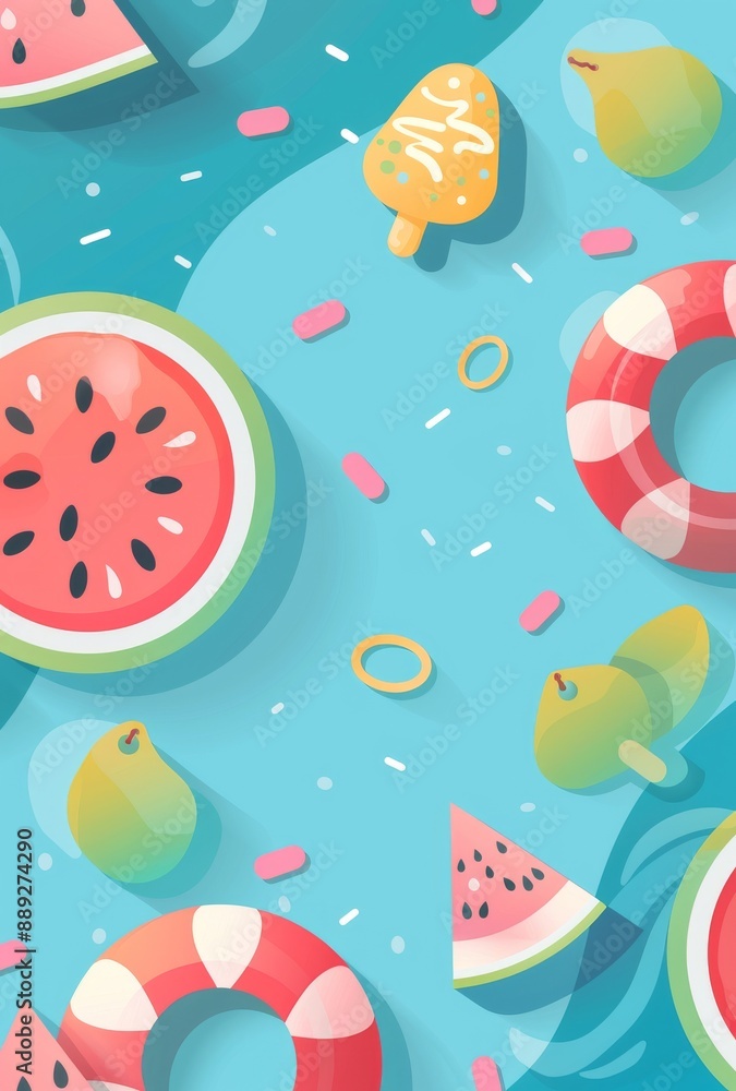 The summer modern background includes pool floats in water and can be used for banners, cards, flyers, social media wallpapers, etc. The summer modern background includes pool floats in water and can be used for banners, cards, flyers, social media wallpapers, etc.