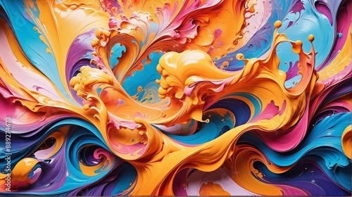 Abstract painting vibrant colorful Mixing paints with gradient
