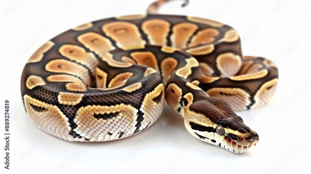 Killer Clown Ball Python full body on white background Killer Clown Ball Python full body on white background