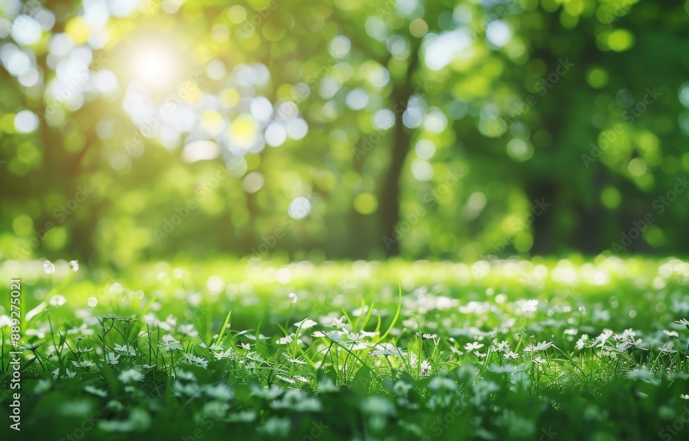 The perfect blurred background for a bright sunny day in spring with a nice lawn surrounded by trees and a blue sky. The perfect blurred background for a bright sunny day in spring with a nice lawn surrounded by trees and a blue sky.