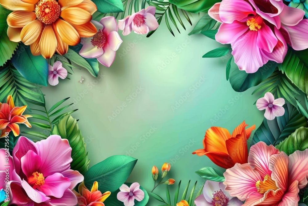 Fototapeta premium Vibrant Tropical Flower Border