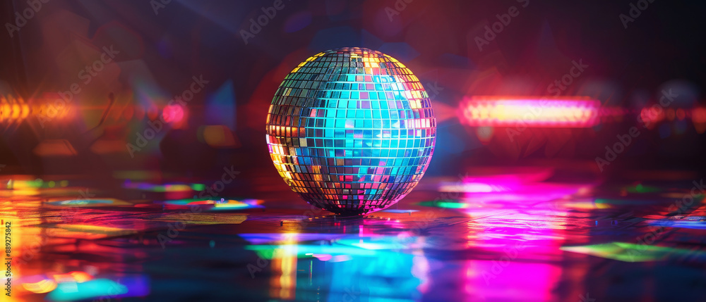 A Disco Ball Reflecting Colorful Lights on a Dance Floor A Disco Ball Reflecting Colorful Lights on a Dance Floor