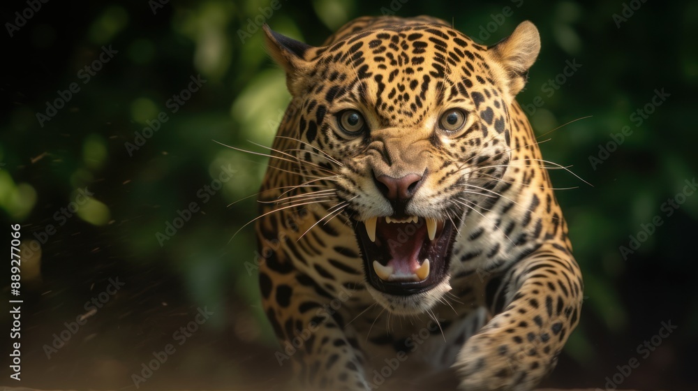 Fototapeta premium A Roaring Jaguar in the Jungle