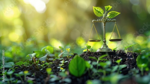 International environmental law and climate justice illustration showing green forest conservation, environmental protection, global sustainability, and eco-policy concepts. AI generated illustration.
