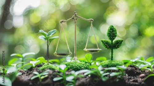 Concept of international environmental law and climate justice showing green forest conservation, sustainability, protection policies, and eco-economic balance. AI generated illustration.