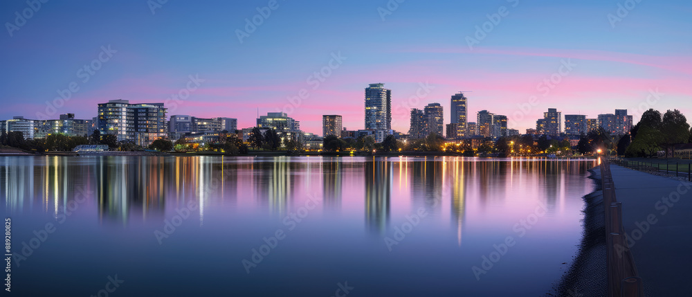 Obraz premium Serene Twilight Cityscape Reflections