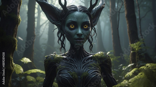 Dark Forest Nymph woman female creature of dark mysterious fantasy forest terrifying fairy tales fables character horror movies