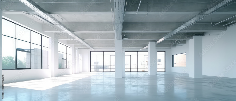 Modern Spacious Empty Office with Large Windows Modern Spacious Empty Office with Large Windows
