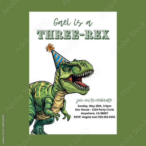 Three-Rex Dinosaur Birthday Invitation