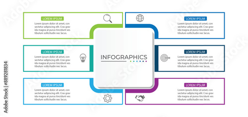 Vector Infographic label design template with icons and 6 options or steps.