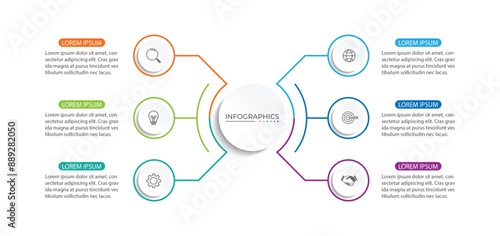 Modern infographic template. Creative circle element design with marketing icons. Business concept with 6 options