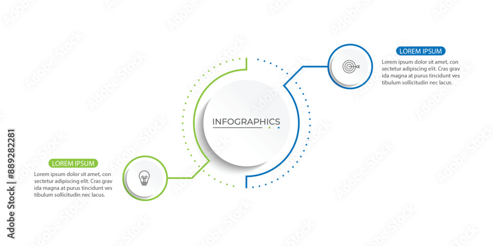 Modern infographic template. Creative circle element design with marketing icons. Business concept with 2 options Modern infographic template. Creative circle element design with marketing icons. Business concept with 2 options
