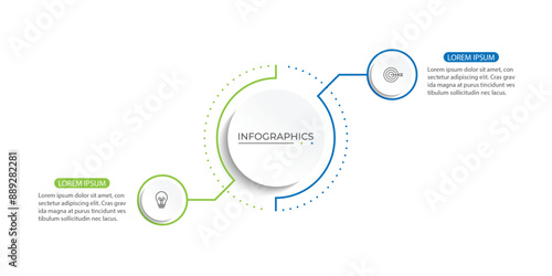 Modern infographic template. Creative circle element design with marketing icons. Business concept with 2 options