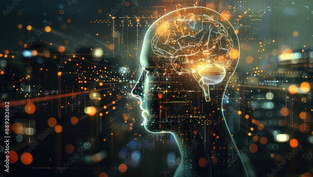 Digital Brain Interface with Technology Background Digital Brain Interface with Technology Background