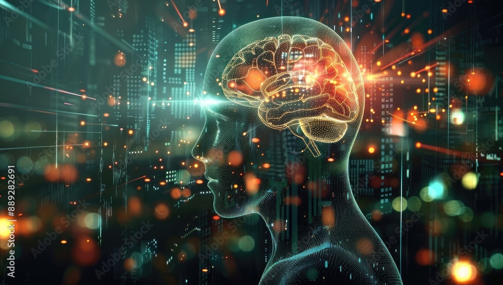 Digital Brain Interface with Technology Background Digital Brain Interface with Technology Background