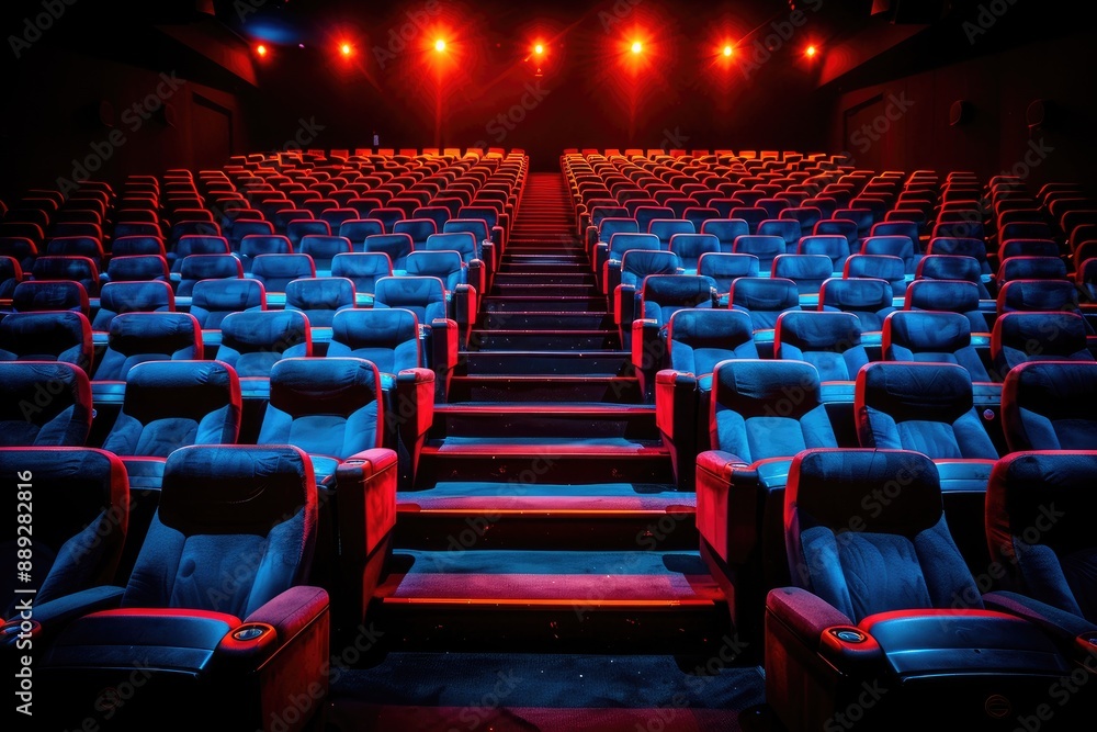 Cinematic Ambiance with Plush Seating and Vivid Red Carpet Cinematic Ambiance with Plush Seating and Vivid Red Carpet