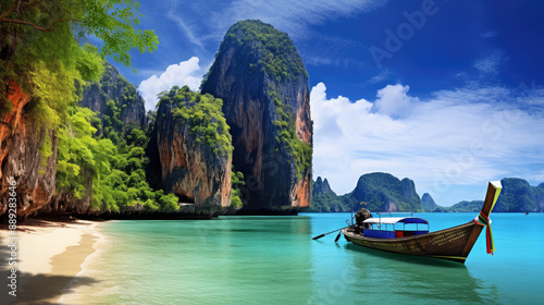 Wallpaper Mural Serene Tropical Beach with Traditional Boat Torontodigital.ca