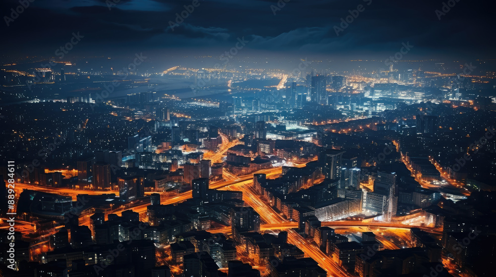 Breathtaking Night Aerial View of Illuminated City Breathtaking Night Aerial View of Illuminated City