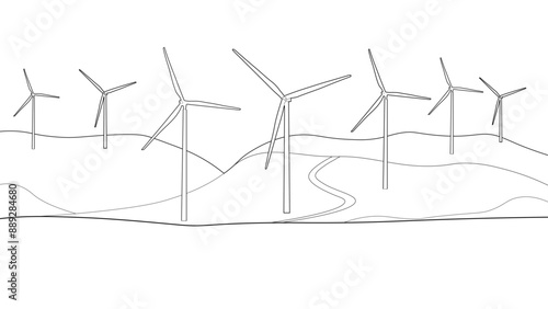 Line drawing showing a wind turbine installation